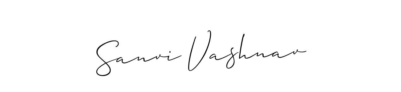 You should practise on your own different ways (Allison_Script) to write your name (Sanvi Vashnav) in signature. don't let someone else do it for you. Sanvi Vashnav signature style 2 images and pictures png
