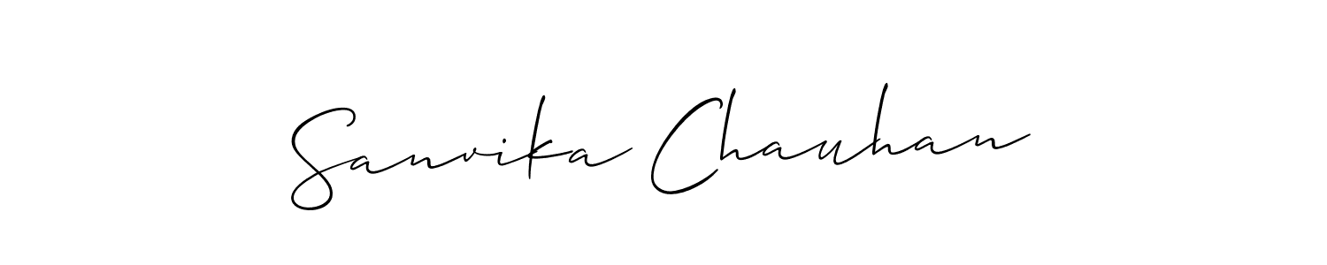 You should practise on your own different ways (Allison_Script) to write your name (Sanvika Chauhan) in signature. don't let someone else do it for you. Sanvika Chauhan signature style 2 images and pictures png