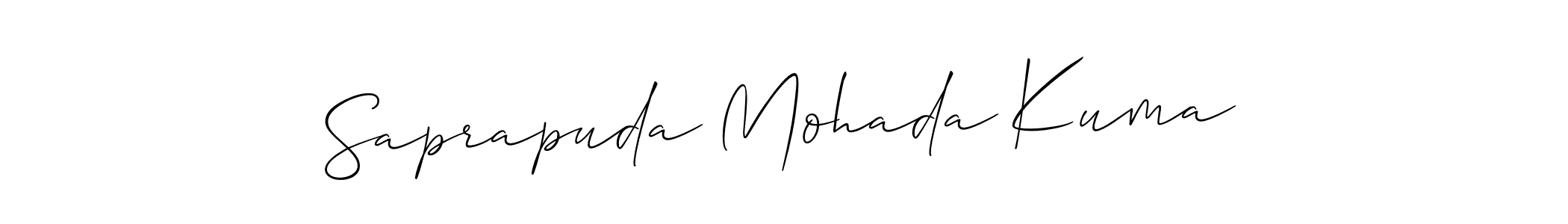 The best way (Allison_Script) to make a short signature is to pick only two or three words in your name. The name Saprapuda Mohada Kuma include a total of six letters. For converting this name. Saprapuda Mohada Kuma signature style 2 images and pictures png