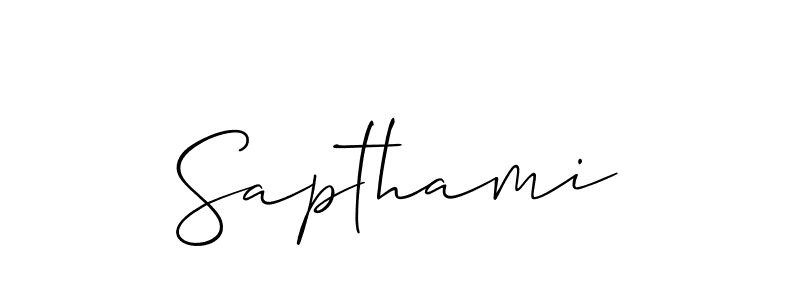 Also we have Sapthami name is the best signature style. Create professional handwritten signature collection using Allison_Script autograph style. Sapthami signature style 2 images and pictures png