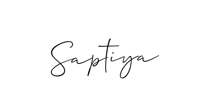 The best way (Allison_Script) to make a short signature is to pick only two or three words in your name. The name Saptiya include a total of six letters. For converting this name. Saptiya signature style 2 images and pictures png