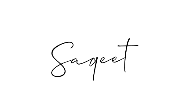 Use a signature maker to create a handwritten signature online. With this signature software, you can design (Allison_Script) your own signature for name Saqeet. Saqeet signature style 2 images and pictures png