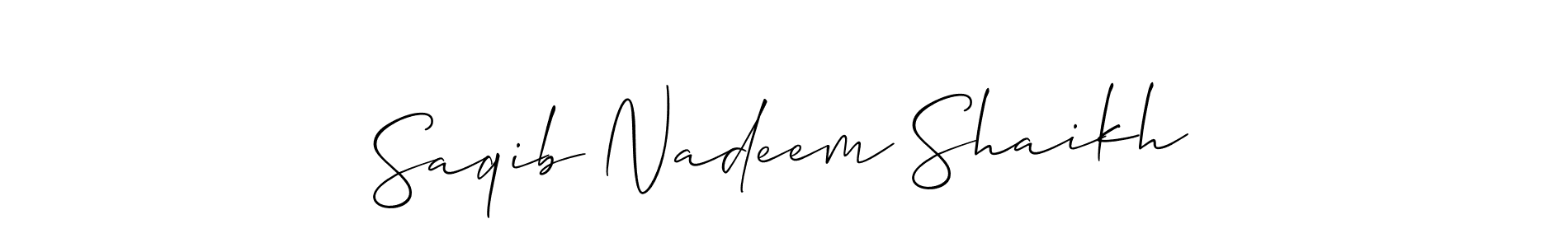 if you are searching for the best signature style for your name Saqib Nadeem Shaikh. so please give up your signature search. here we have designed multiple signature styles  using Allison_Script. Saqib Nadeem Shaikh signature style 2 images and pictures png