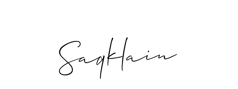 Use a signature maker to create a handwritten signature online. With this signature software, you can design (Allison_Script) your own signature for name Saqklain. Saqklain signature style 2 images and pictures png