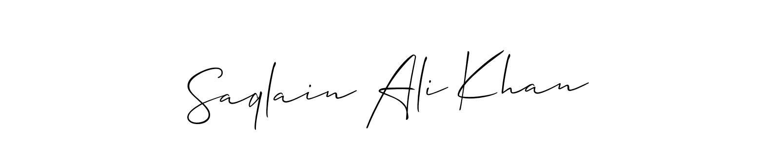 The best way (Allison_Script) to make a short signature is to pick only two or three words in your name. The name Saqlain Ali Khan include a total of six letters. For converting this name. Saqlain Ali Khan signature style 2 images and pictures png