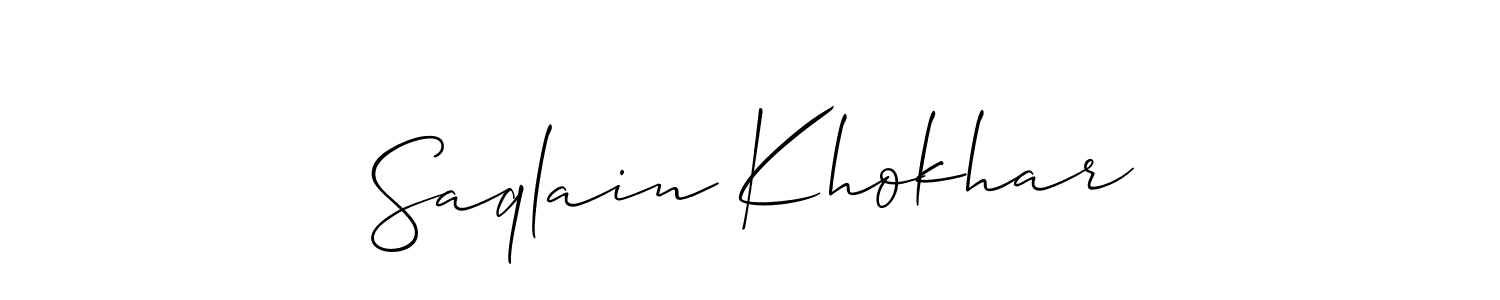 Allison_Script is a professional signature style that is perfect for those who want to add a touch of class to their signature. It is also a great choice for those who want to make their signature more unique. Get Saqlain Khokhar name to fancy signature for free. Saqlain Khokhar signature style 2 images and pictures png