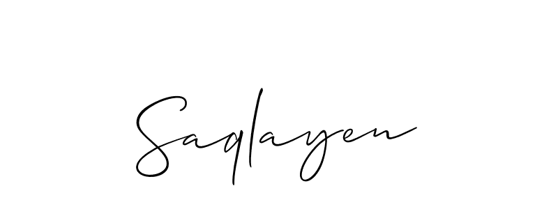 Design your own signature with our free online signature maker. With this signature software, you can create a handwritten (Allison_Script) signature for name Saqlayen. Saqlayen signature style 2 images and pictures png