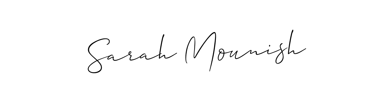 Allison_Script is a professional signature style that is perfect for those who want to add a touch of class to their signature. It is also a great choice for those who want to make their signature more unique. Get Sarah Mounish name to fancy signature for free. Sarah Mounish signature style 2 images and pictures png