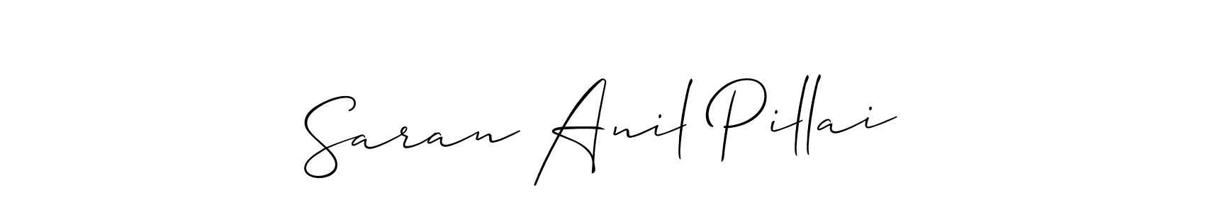 Allison_Script is a professional signature style that is perfect for those who want to add a touch of class to their signature. It is also a great choice for those who want to make their signature more unique. Get Saran Anil Pillai name to fancy signature for free. Saran Anil Pillai signature style 2 images and pictures png