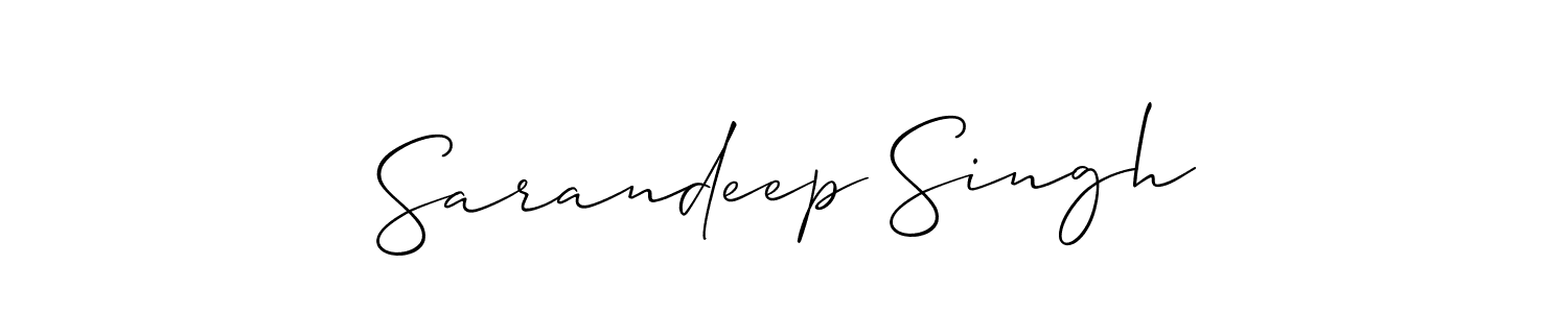 The best way (Allison_Script) to make a short signature is to pick only two or three words in your name. The name Sarandeep Singh include a total of six letters. For converting this name. Sarandeep Singh signature style 2 images and pictures png