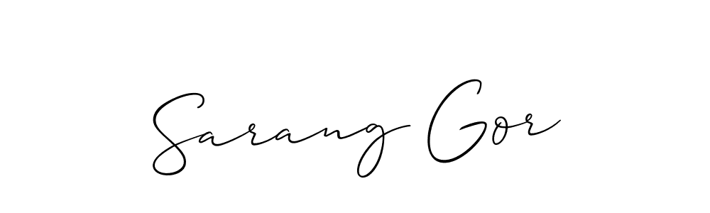 if you are searching for the best signature style for your name Sarang Gor. so please give up your signature search. here we have designed multiple signature styles  using Allison_Script. Sarang Gor signature style 2 images and pictures png