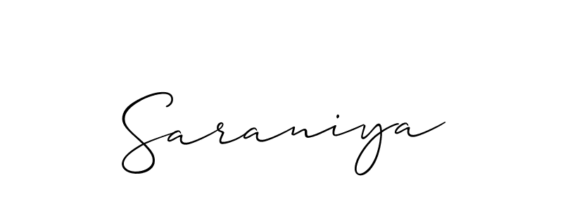 Make a short Saraniya signature style. Manage your documents anywhere anytime using Allison_Script. Create and add eSignatures, submit forms, share and send files easily. Saraniya signature style 2 images and pictures png