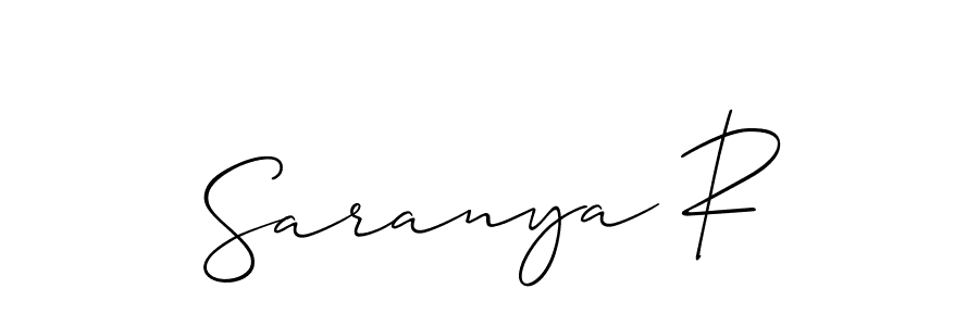 How to make Saranya R name signature. Use Allison_Script style for creating short signs online. This is the latest handwritten sign. Saranya R signature style 2 images and pictures png
