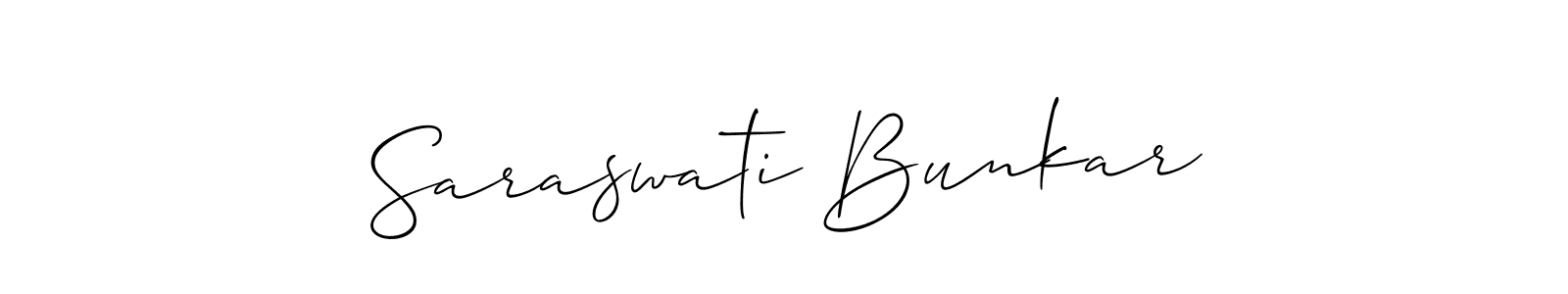 Allison_Script is a professional signature style that is perfect for those who want to add a touch of class to their signature. It is also a great choice for those who want to make their signature more unique. Get Saraswati Bunkar name to fancy signature for free. Saraswati Bunkar signature style 2 images and pictures png