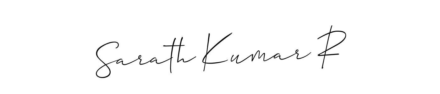 The best way (Allison_Script) to make a short signature is to pick only two or three words in your name. The name Sarath Kumar R include a total of six letters. For converting this name. Sarath Kumar R signature style 2 images and pictures png