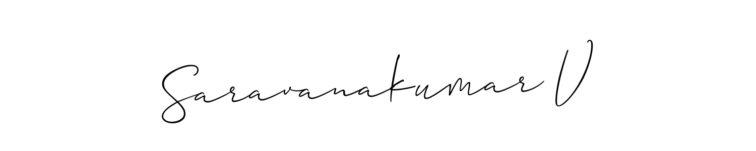 Also You can easily find your signature by using the search form. We will create Saravanakumar V name handwritten signature images for you free of cost using Allison_Script sign style. Saravanakumar V signature style 2 images and pictures png
