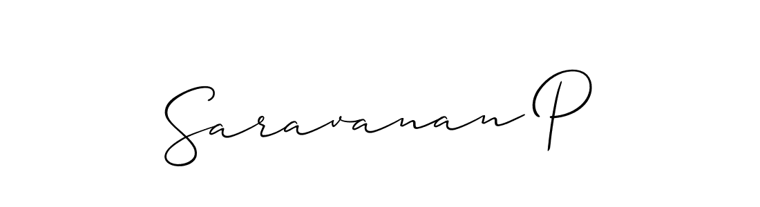 Use a signature maker to create a handwritten signature online. With this signature software, you can design (Allison_Script) your own signature for name Saravanan P. Saravanan P signature style 2 images and pictures png