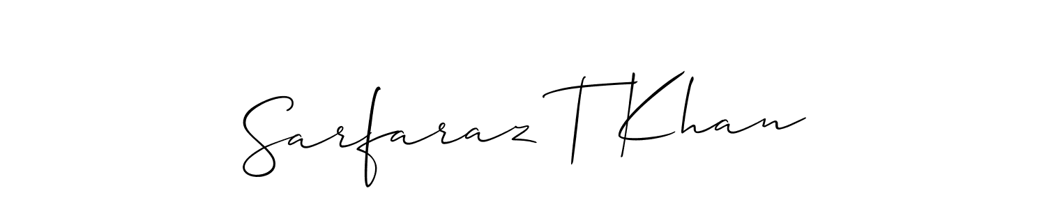 Allison_Script is a professional signature style that is perfect for those who want to add a touch of class to their signature. It is also a great choice for those who want to make their signature more unique. Get Sarfaraz T Khan name to fancy signature for free. Sarfaraz T Khan signature style 2 images and pictures png