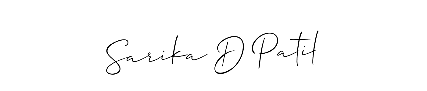 The best way (Allison_Script) to make a short signature is to pick only two or three words in your name. The name Sarika D Patil include a total of six letters. For converting this name. Sarika D Patil signature style 2 images and pictures png