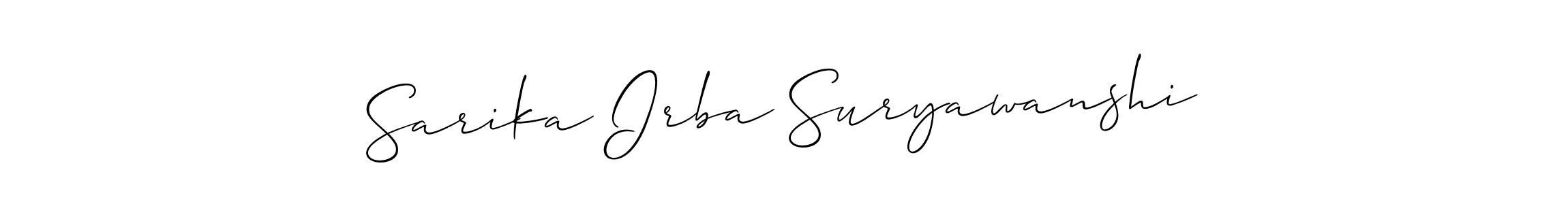 The best way (Allison_Script) to make a short signature is to pick only two or three words in your name. The name Sarika Irba Suryawanshi include a total of six letters. For converting this name. Sarika Irba Suryawanshi signature style 2 images and pictures png