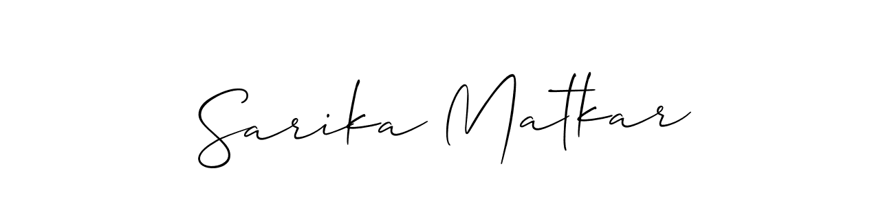 Allison_Script is a professional signature style that is perfect for those who want to add a touch of class to their signature. It is also a great choice for those who want to make their signature more unique. Get Sarika Matkar name to fancy signature for free. Sarika Matkar signature style 2 images and pictures png