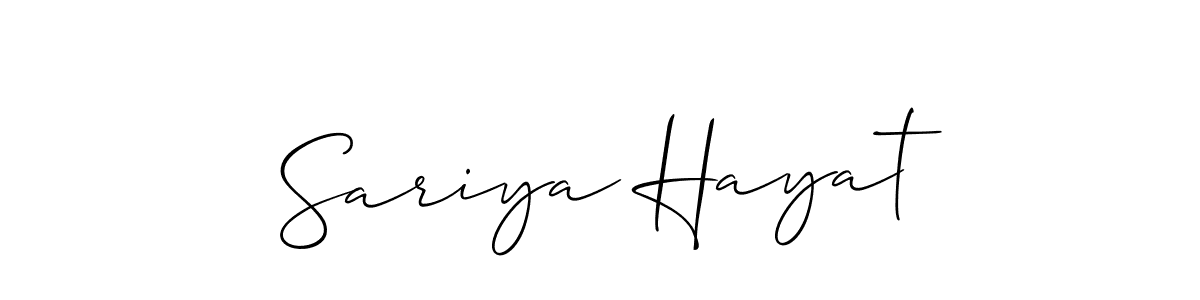 Create a beautiful signature design for name Sariya Hayat. With this signature (Allison_Script) fonts, you can make a handwritten signature for free. Sariya Hayat signature style 2 images and pictures png