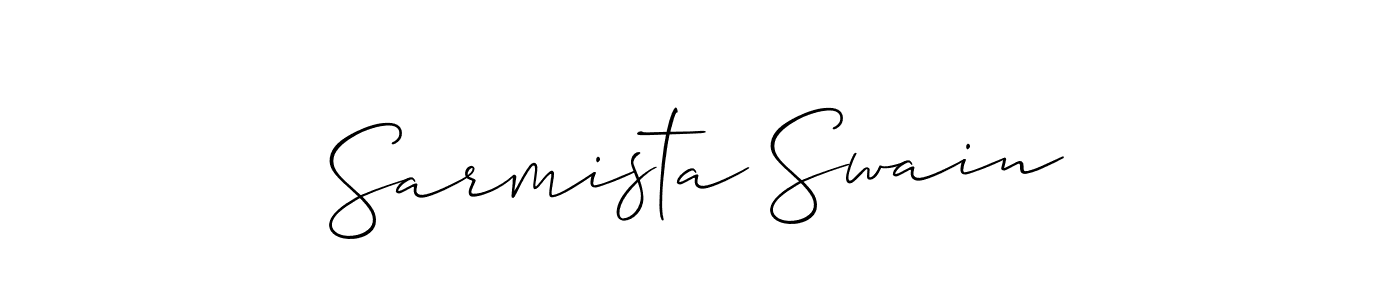 The best way (Allison_Script) to make a short signature is to pick only two or three words in your name. The name Sarmista Swain include a total of six letters. For converting this name. Sarmista Swain signature style 2 images and pictures png