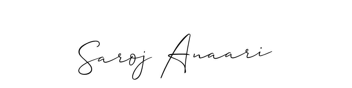 The best way (Allison_Script) to make a short signature is to pick only two or three words in your name. The name Saroj Anaari include a total of six letters. For converting this name. Saroj Anaari signature style 2 images and pictures png