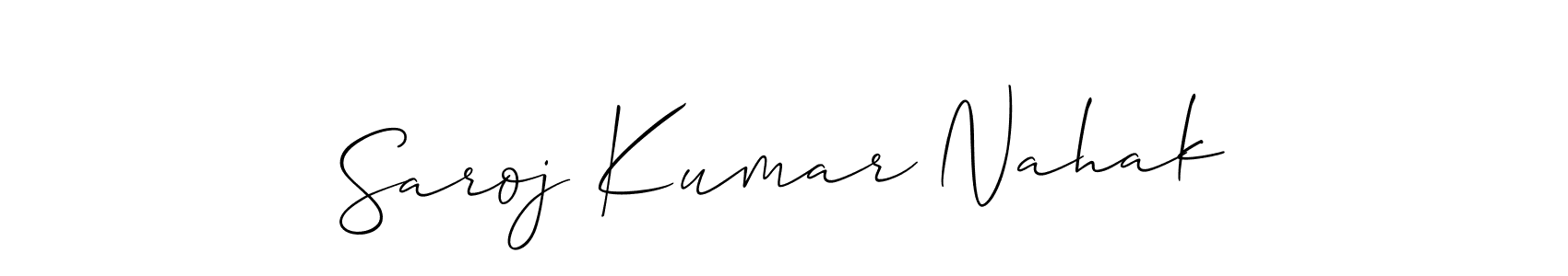 The best way (Allison_Script) to make a short signature is to pick only two or three words in your name. The name Saroj Kumar Nahak include a total of six letters. For converting this name. Saroj Kumar Nahak signature style 2 images and pictures png