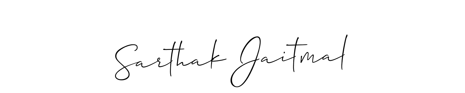 The best way (Allison_Script) to make a short signature is to pick only two or three words in your name. The name Sarthak Jaitmal include a total of six letters. For converting this name. Sarthak Jaitmal signature style 2 images and pictures png