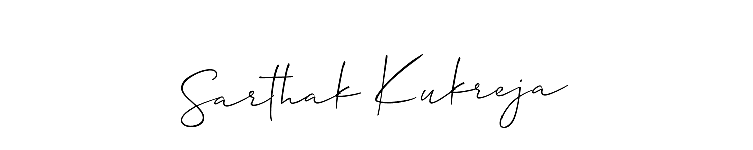 The best way (Allison_Script) to make a short signature is to pick only two or three words in your name. The name Sarthak Kukreja include a total of six letters. For converting this name. Sarthak Kukreja signature style 2 images and pictures png