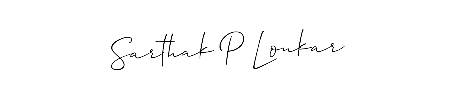 Make a short Sarthak P Lonkar signature style. Manage your documents anywhere anytime using Allison_Script. Create and add eSignatures, submit forms, share and send files easily. Sarthak P Lonkar signature style 2 images and pictures png