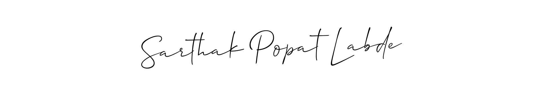 The best way (Allison_Script) to make a short signature is to pick only two or three words in your name. The name Sarthak Popat Labde include a total of six letters. For converting this name. Sarthak Popat Labde signature style 2 images and pictures png
