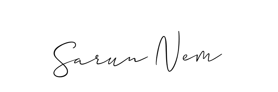 Make a beautiful signature design for name Sarun Nem. With this signature (Allison_Script) style, you can create a handwritten signature for free. Sarun Nem signature style 2 images and pictures png