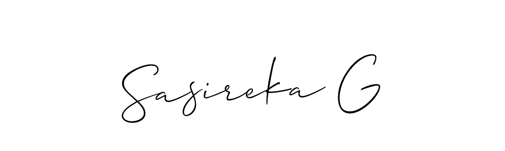 Allison_Script is a professional signature style that is perfect for those who want to add a touch of class to their signature. It is also a great choice for those who want to make their signature more unique. Get Sasireka G name to fancy signature for free. Sasireka G signature style 2 images and pictures png