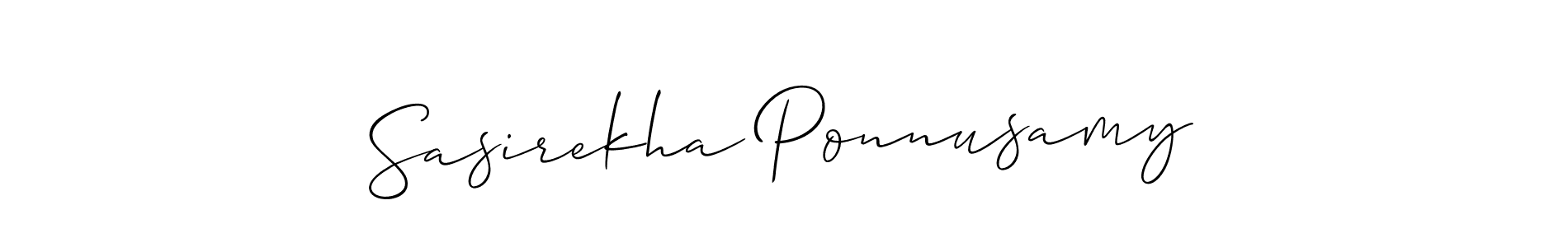 How to make Sasirekha Ponnusamy name signature. Use Allison_Script style for creating short signs online. This is the latest handwritten sign. Sasirekha Ponnusamy signature style 2 images and pictures png