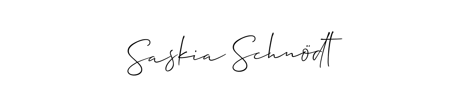 How to make Saskia Schnödt name signature. Use Allison_Script style for creating short signs online. This is the latest handwritten sign. Saskia Schnödt signature style 2 images and pictures png