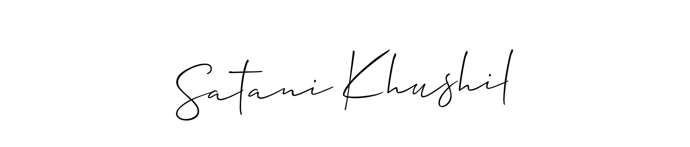 if you are searching for the best signature style for your name Satani Khushil. so please give up your signature search. here we have designed multiple signature styles  using Allison_Script. Satani Khushil signature style 2 images and pictures png
