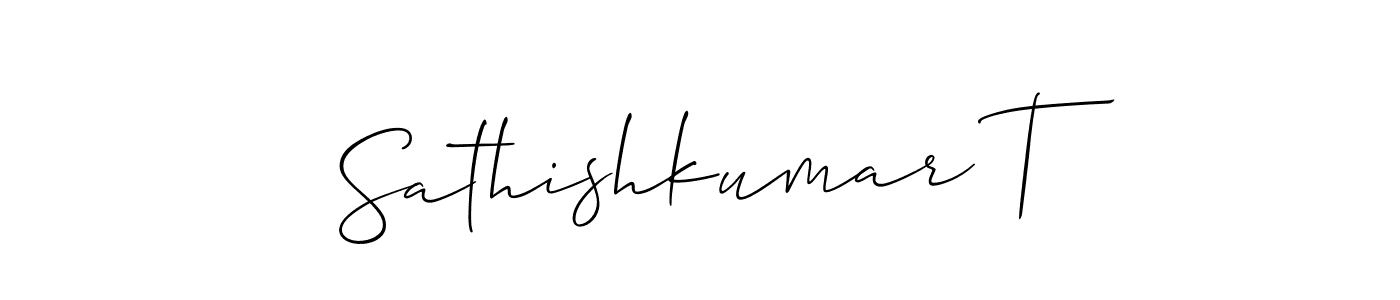 The best way (Allison_Script) to make a short signature is to pick only two or three words in your name. The name Sathishkumar T include a total of six letters. For converting this name. Sathishkumar T signature style 2 images and pictures png