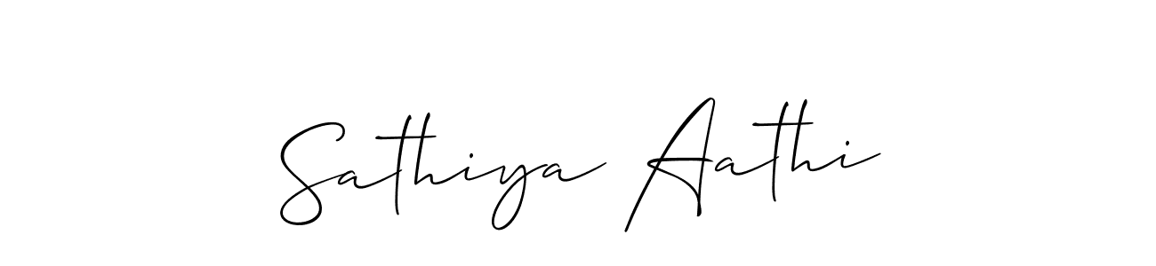 Allison_Script is a professional signature style that is perfect for those who want to add a touch of class to their signature. It is also a great choice for those who want to make their signature more unique. Get Sathiya Aathi name to fancy signature for free. Sathiya Aathi signature style 2 images and pictures png