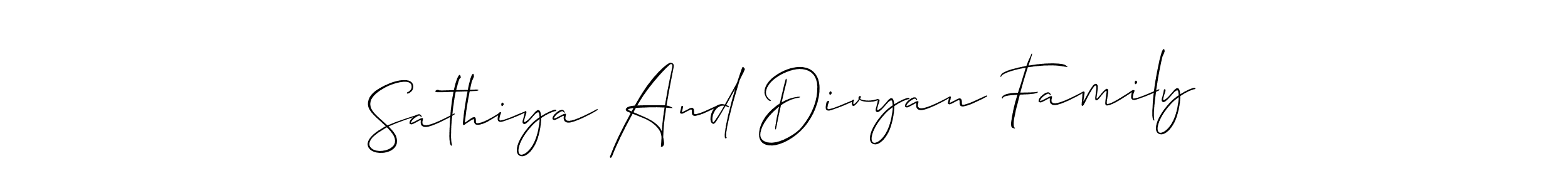 Also You can easily find your signature by using the search form. We will create Sathiya And Divyan Family name handwritten signature images for you free of cost using Allison_Script sign style. Sathiya And Divyan Family signature style 2 images and pictures png