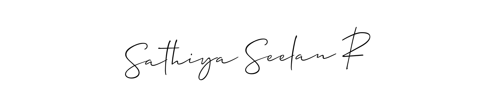 Also You can easily find your signature by using the search form. We will create Sathiya Seelan R name handwritten signature images for you free of cost using Allison_Script sign style. Sathiya Seelan R signature style 2 images and pictures png