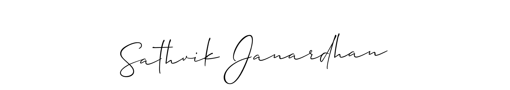 How to make Sathvik Janardhan name signature. Use Allison_Script style for creating short signs online. This is the latest handwritten sign. Sathvik Janardhan signature style 2 images and pictures png