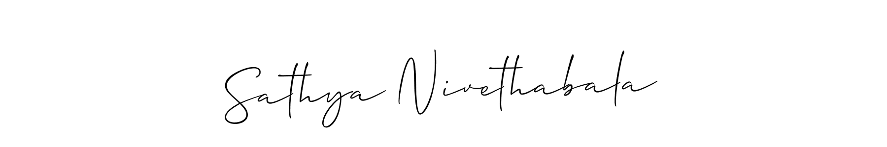 Also we have Sathya Nivethabala name is the best signature style. Create professional handwritten signature collection using Allison_Script autograph style. Sathya Nivethabala signature style 2 images and pictures png