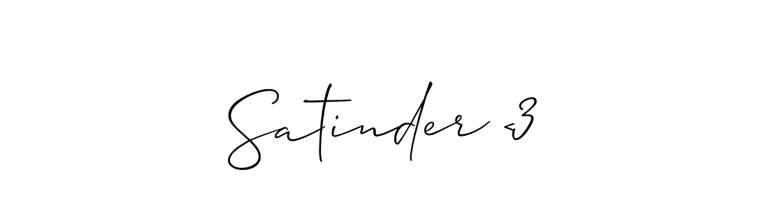 Make a short Satinder <3 signature style. Manage your documents anywhere anytime using Allison_Script. Create and add eSignatures, submit forms, share and send files easily. Satinder <3 signature style 2 images and pictures png