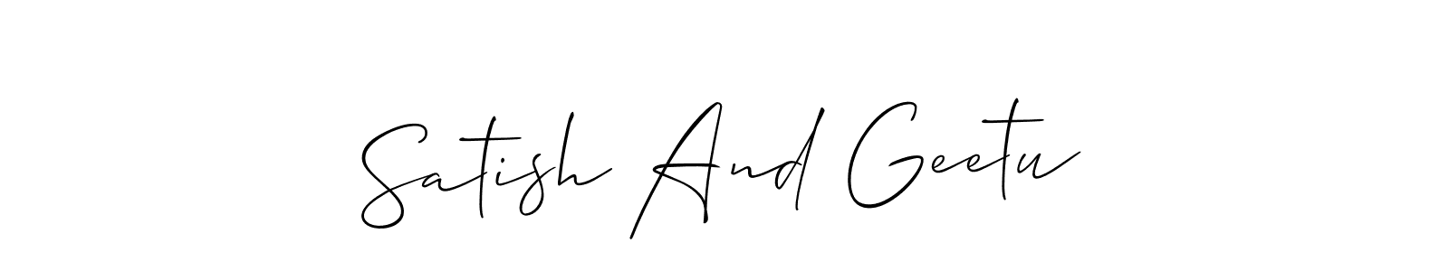Also You can easily find your signature by using the search form. We will create Satish And Geetu name handwritten signature images for you free of cost using Allison_Script sign style. Satish And Geetu signature style 2 images and pictures png