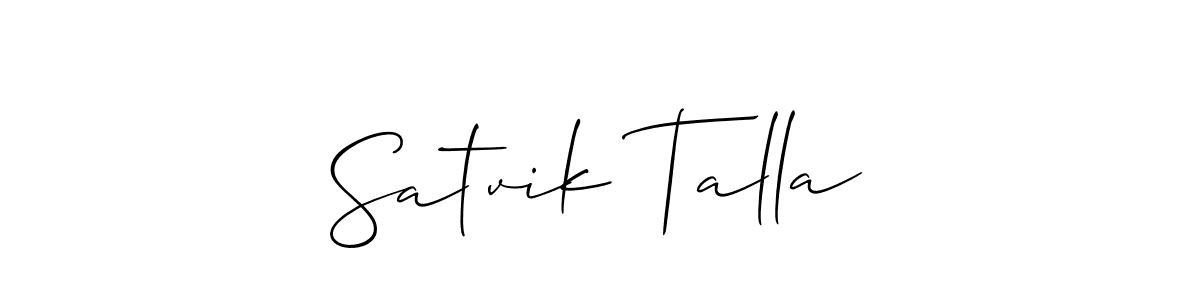 Create a beautiful signature design for name Satvik Talla. With this signature (Allison_Script) fonts, you can make a handwritten signature for free. Satvik Talla signature style 2 images and pictures png