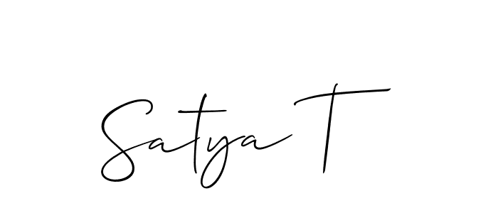 The best way (Allison_Script) to make a short signature is to pick only two or three words in your name. The name Satya T include a total of six letters. For converting this name. Satya T signature style 2 images and pictures png