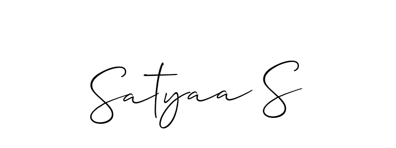 The best way (Allison_Script) to make a short signature is to pick only two or three words in your name. The name Satyaa S include a total of six letters. For converting this name. Satyaa S signature style 2 images and pictures png