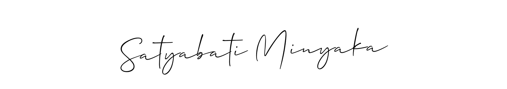 You should practise on your own different ways (Allison_Script) to write your name (Satyabati Minyaka) in signature. don't let someone else do it for you. Satyabati Minyaka signature style 2 images and pictures png